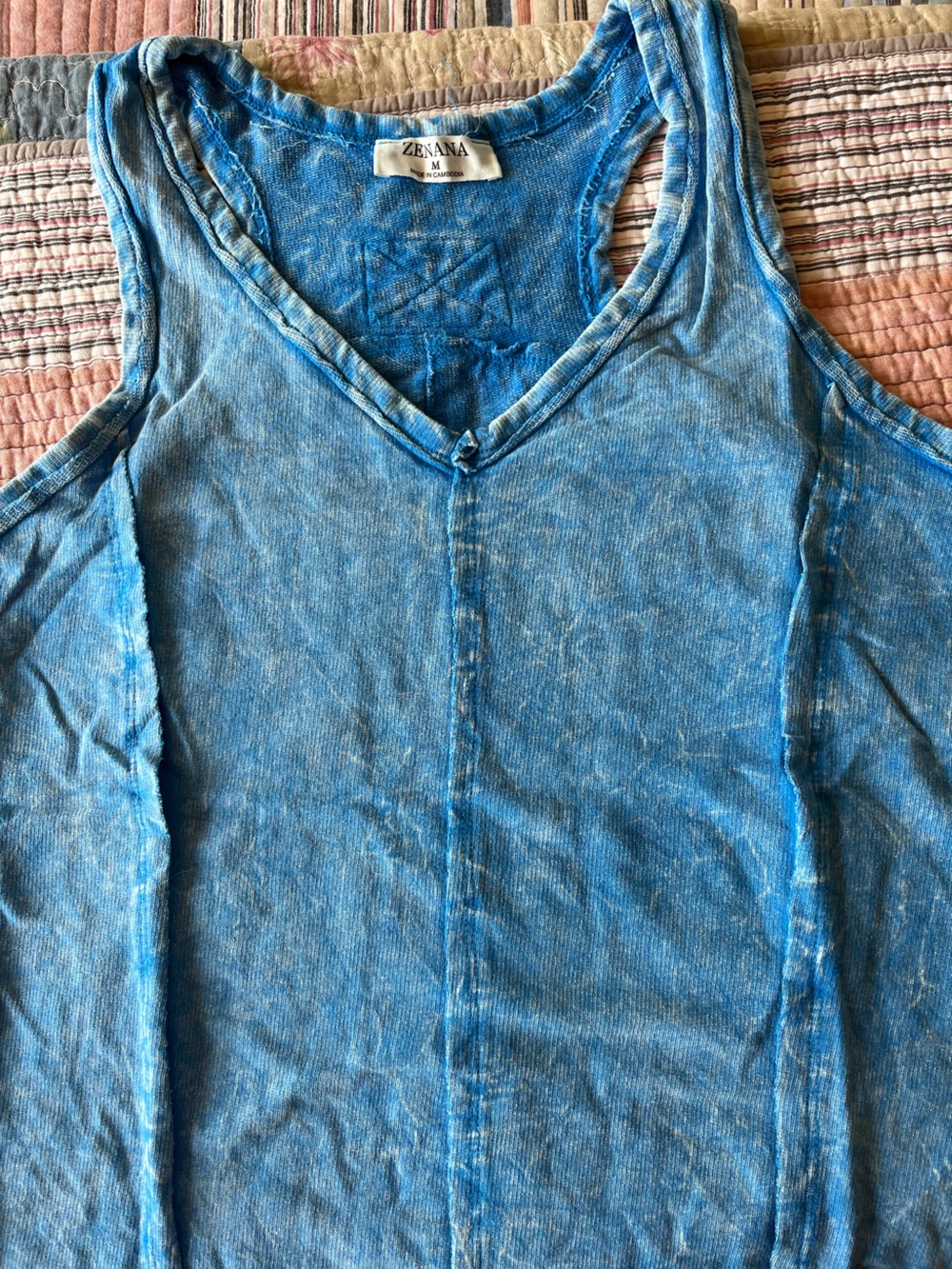 Zenana Sky Blue Mineral Wash Raw Edge Tank Top 100% Cotton S L